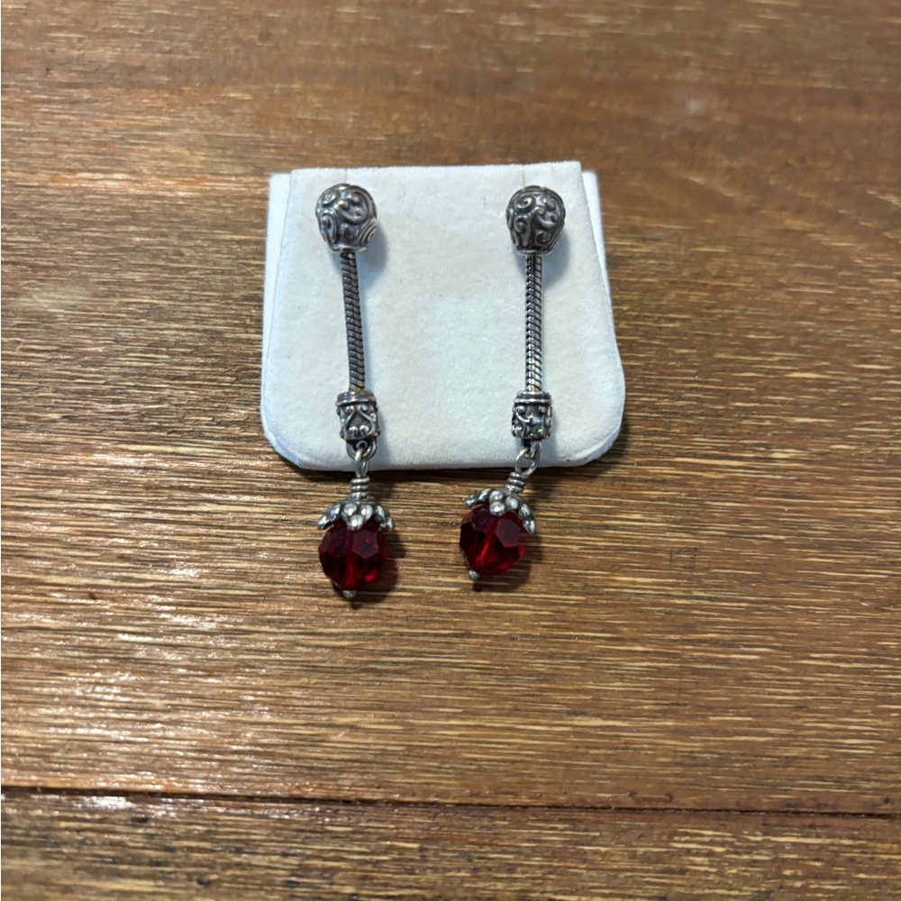 Elegant Silver and Red Drop Brighton Earrings